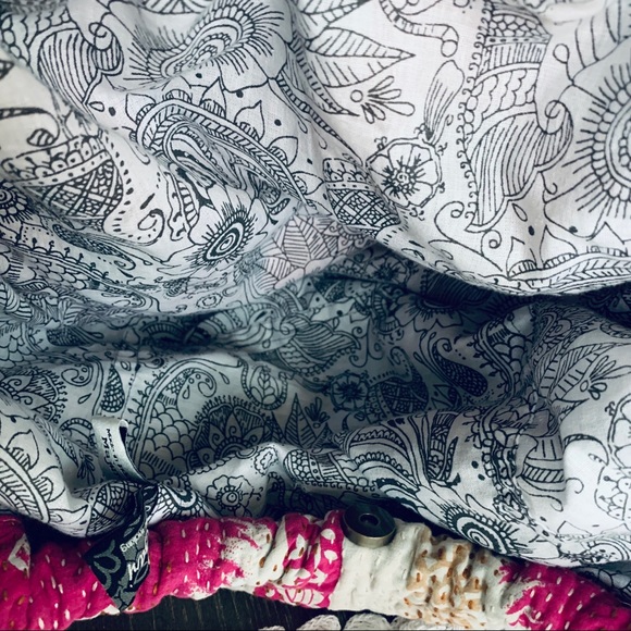 SARI-BARI BOHO PATCHWORK BEACH TOTE BAG BRUSHED COTTON OVERSIZED BAMBOO HANDLE - Picture 7 of 16